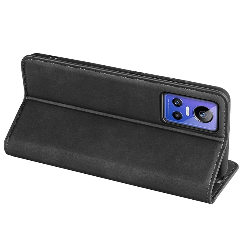PU Cuero Toque de Piel Case de Teléfono Para Reino gt Neo3, Stand de Billetera Magnética Absorta Automáticamente Con Cáscara - Negro
