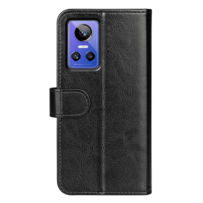 For Realme GT Neo3 Shockproof Crazy Horse Texture Case PU Leather Wallet Stand Protective Phone Cover - Black