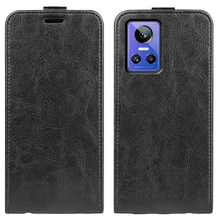 Pour Realme GT Neo3 Crazy Horse Texture PU Leather Cover Vertical Flip Card Holder Phone Case - Noir