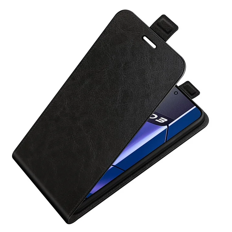 Pour Realme GT Neo3 Crazy Horse Texture PU Leather Cover Vertical Flip Card Holder Phone Case - Noir