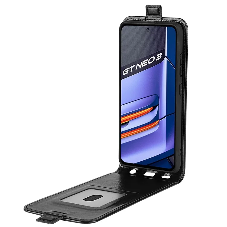 Pour Realme GT Neo3 Crazy Horse Texture PU Leather Cover Vertical Flip Card Holder Phone Case - Noir