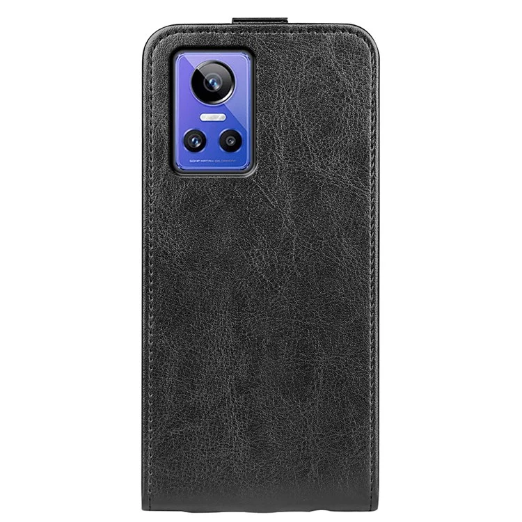Pour Realme GT Neo3 Crazy Horse Texture PU Leather Cover Vertical Flip Card Holder Phone Case - Noir