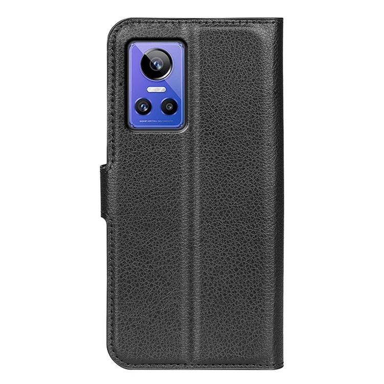 Pour Realme GT Neo3 Litchi Texture Shockproof Phone Case TPU + PU Leather Stand Wallet Cover - Noir