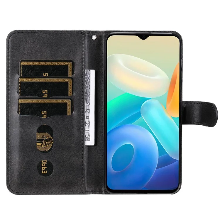 Für Vivo Y76 5g/y76s Gut Geschützte Anti-fall-pu-leder-brieftaschen-telefonabdeckung Magnetischer Schlussabschluss Reißverschluss Pocket Flip Case - Schwarz