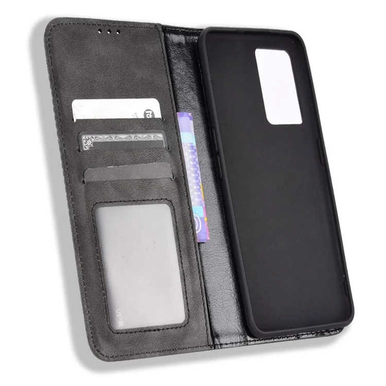 Pour Realme GT Neo3 Magnetic Auto-absorbed Retro Texture PU Leather Case Mosaic Imprinted Wallet Stand Shell - Noir