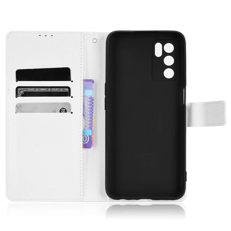 Für Oppo A16/a16s/a54s Diamond Textur PU Leder Schutz Telefonhülle Mit Brieftaschenstand - Weiß