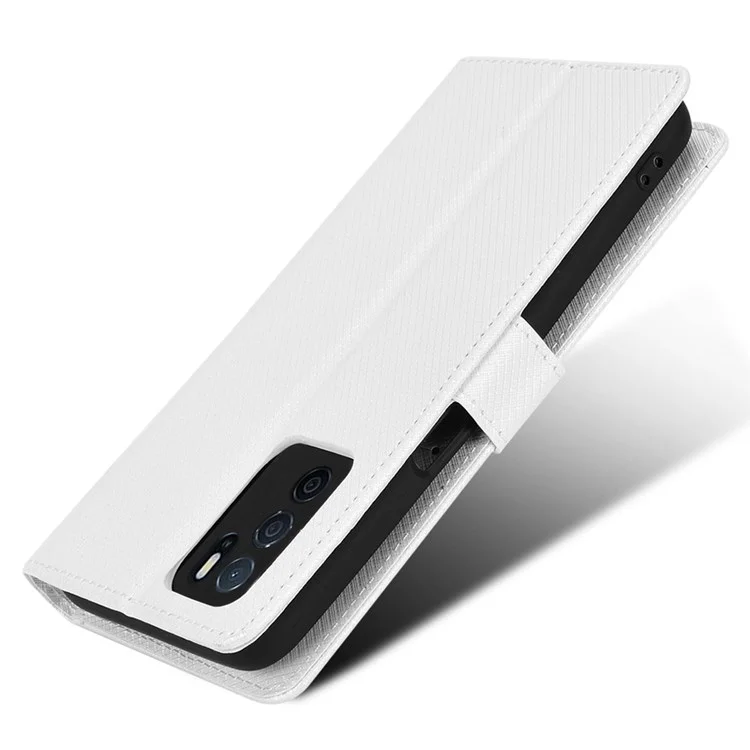 Für Oppo A16/a16s/a54s Diamond Textur PU Leder Schutz Telefonhülle Mit Brieftaschenstand - Weiß