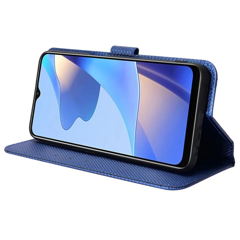 For Oppo A16/A16s/A54s Diamond Texture PU Leather Protective Phone Case with Wallet Stand - Blue