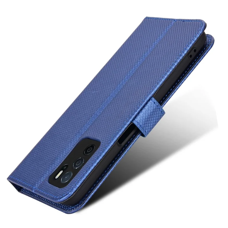 For Oppo A16/A16s/A54s Diamond Texture PU Leather Protective Phone Case with Wallet Stand - Blue