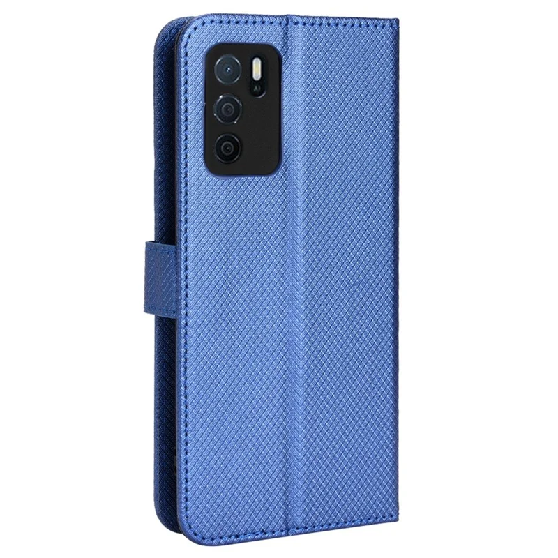 For Oppo A16/A16s/A54s Diamond Texture PU Leather Protective Phone Case with Wallet Stand - Blue