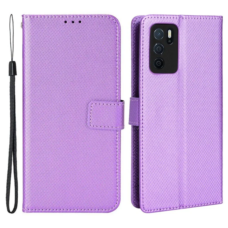For Oppo A16/A16s/A54s Diamond Texture PU Leather Protective Phone Case with Wallet Stand - Purple