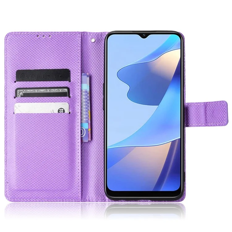 For Oppo A16/A16s/A54s Diamond Texture PU Leather Protective Phone Case with Wallet Stand - Purple