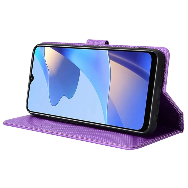 For Oppo A16/A16s/A54s Diamond Texture PU Leather Protective Phone Case with Wallet Stand - Purple