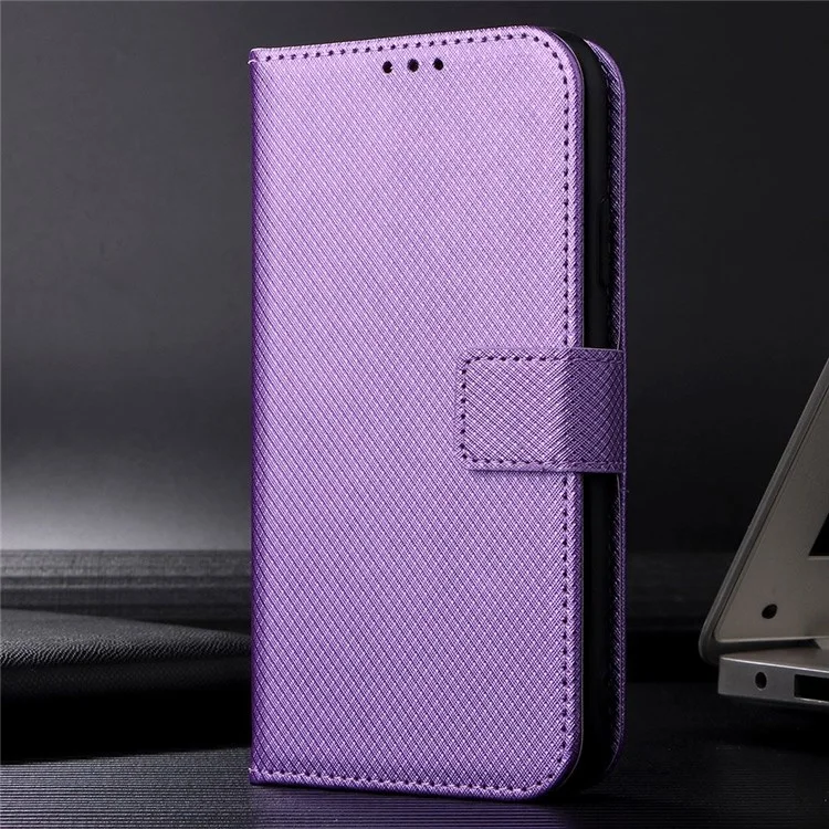 For Oppo A16/A16s/A54s Diamond Texture PU Leather Protective Phone Case with Wallet Stand - Purple