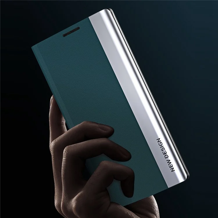 For Oppo Find X5 Stand Design Electroplating PU Leather Drop-proof Protective Cover Auto Absorption Phone Case - Green