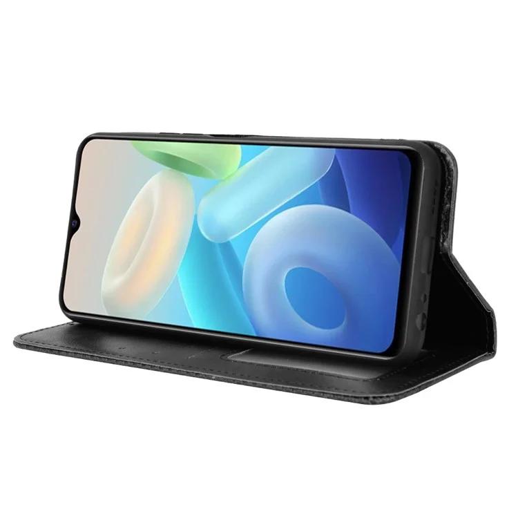 Para Vivo Y55 5G/Y75 5G/T1 5G PU Cubierta Retro de Cuero Mosaico Mosaico Imprimido Stand Magnetic Adsorción Flip Willet Case - Negro