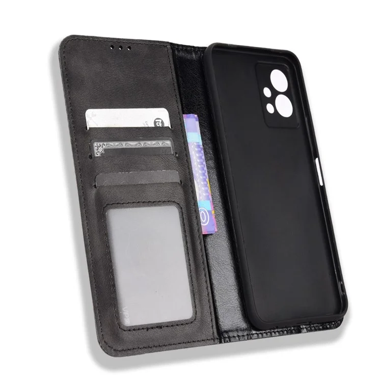 Para Vivo Y55 5G/Y75 5G/T1 5G PU Cubierta Retro de Cuero Mosaico Mosaico Imprimido Stand Magnetic Adsorción Flip Willet Case - Negro
