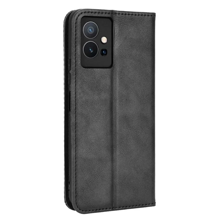 Para Vivo Y55 5G/Y75 5G/T1 5G PU Cubierta Retro de Cuero Mosaico Mosaico Imprimido Stand Magnetic Adsorción Flip Willet Case - Negro
