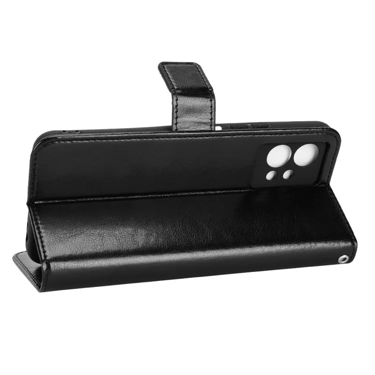 Для vivo Y55 5G/Y75 5G/T1 5G PU Leather Folio Flip Folding Phone Cover Crazy Horse Texture Stand Wallet Case Carrying Pouch with Strap - Черный