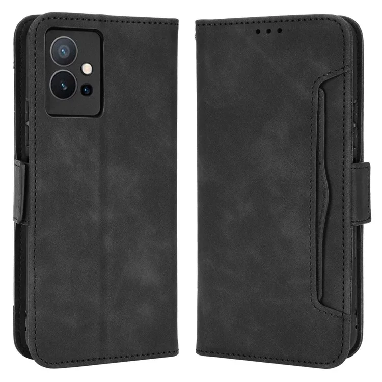 Für Vivo Y55 5g/y75 5g/t1 5g PU Lederkartenhalter Ständer Schockdichte TPU -innenhülle Brieftasche Design Magnetic Protect Flip Cover - Schwarz