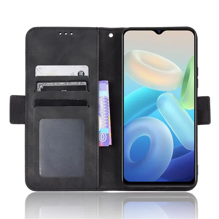 Für Vivo Y55 5g/y75 5g/t1 5g PU Lederkartenhalter Ständer Schockdichte TPU -innenhülle Brieftasche Design Magnetic Protect Flip Cover - Schwarz