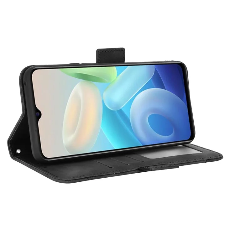 Für Vivo Y55 5g/y75 5g/t1 5g PU Lederkartenhalter Ständer Schockdichte TPU -innenhülle Brieftasche Design Magnetic Protect Flip Cover - Schwarz