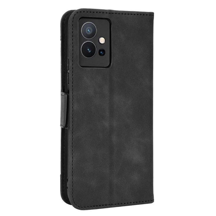 Für Vivo Y55 5g/y75 5g/t1 5g PU Lederkartenhalter Ständer Schockdichte TPU -innenhülle Brieftasche Design Magnetic Protect Flip Cover - Schwarz