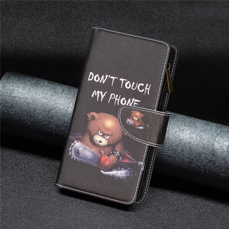Серия BF Pattern Printing Leather-4 для Oppo Find X5 03 Pattern Printing PU Leather Stand Case Zipper Pocket Wallet Phone Cover - Bear