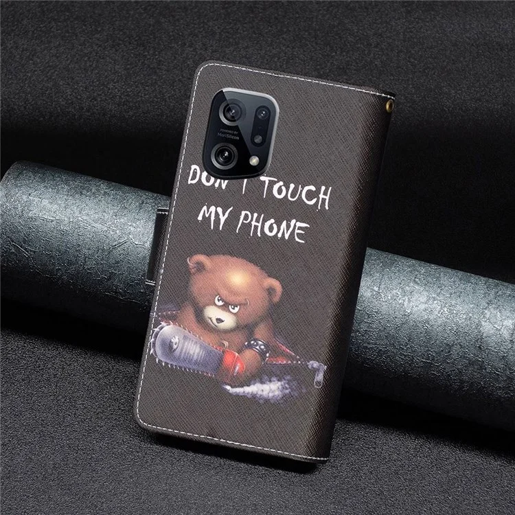 Серия BF Pattern Printing Leather-4 для Oppo Find X5 03 Pattern Printing PU Leather Stand Case Zipper Pocket Wallet Phone Cover - Bear