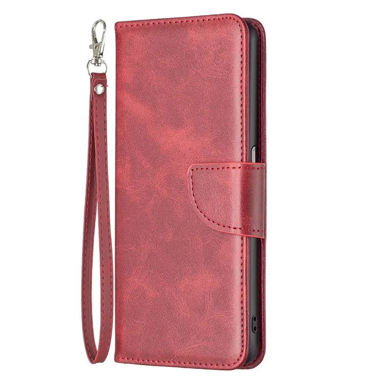 For Realme C35 Case Smooth Leather Wallet Stand Mobile Phone Cover with Strap - Red