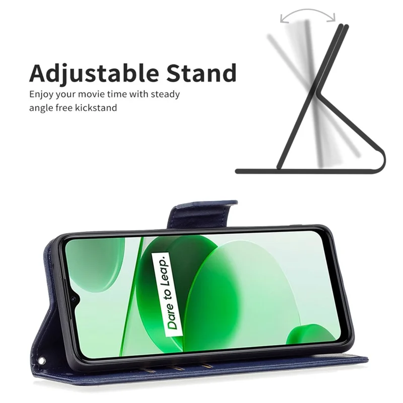 For Realme C35 Case Smooth Leather Wallet Stand Mobile Phone Cover with Strap - Blue