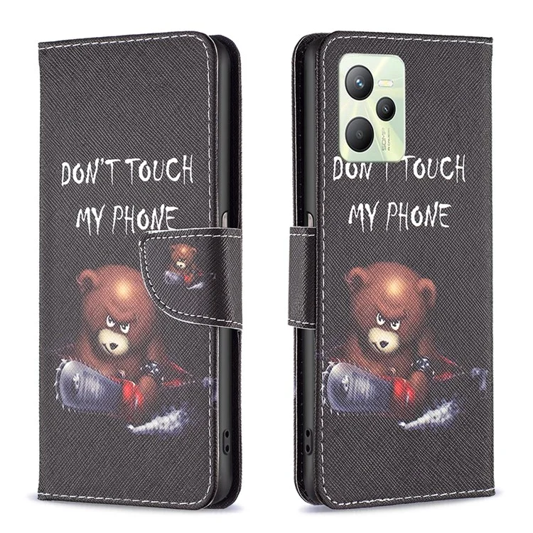 Pour Realme C35 BF Pattern Printing Leather Series-1 Magnetic Clasp Closure Phone Case with Adjustable Stand Folio Flip Wallet Protective Shell - Bear