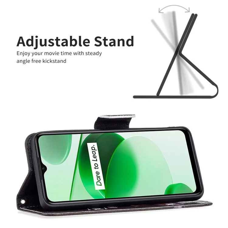Pour Realme C35 BF Pattern Printing Leather Series-1 Magnetic Clasp Closure Phone Case with Adjustable Stand Folio Flip Wallet Protective Shell - Bear