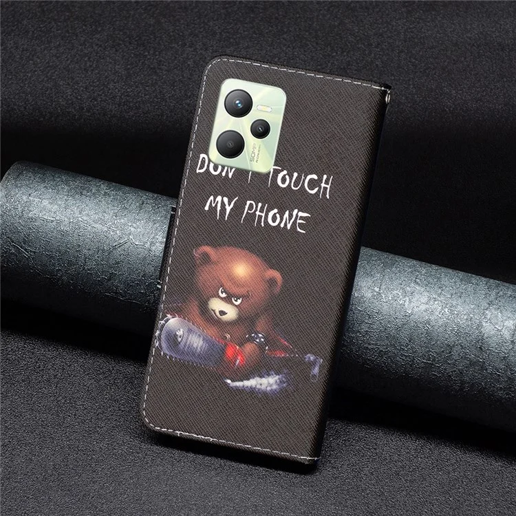 Pour Realme C35 BF Pattern Printing Leather Series-1 Magnetic Clasp Closure Phone Case with Adjustable Stand Folio Flip Wallet Protective Shell - Bear