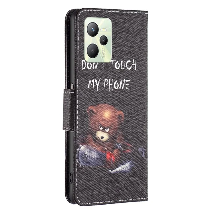 Pour Realme C35 BF Pattern Printing Leather Series-1 Magnetic Clasp Closure Phone Case with Adjustable Stand Folio Flip Wallet Protective Shell - Bear