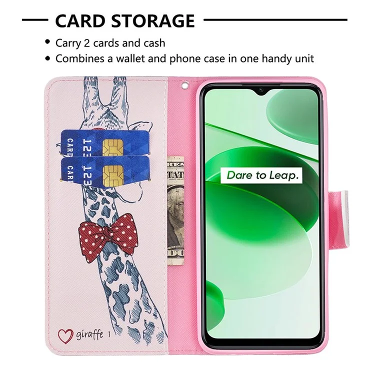Für Realme C35 BF Muster Druck Leder Leder Serie-1 Magnetische Verschlussverschluss Telefonhülle Mit Einstellbarem Ständer Folio Flip Wallet Schutzhülle - Giraffe