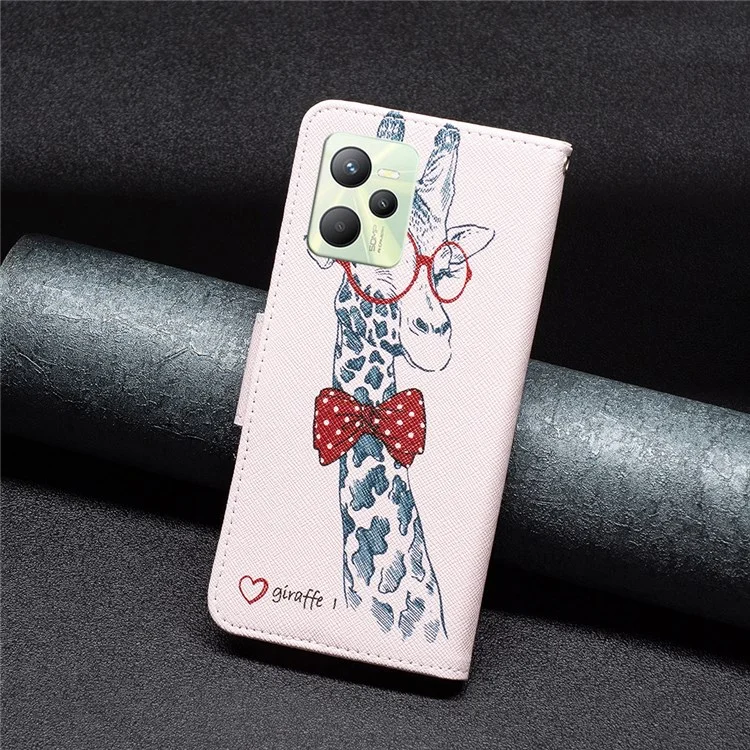 Für Realme C35 BF Muster Druck Leder Leder Serie-1 Magnetische Verschlussverschluss Telefonhülle Mit Einstellbarem Ständer Folio Flip Wallet Schutzhülle - Giraffe