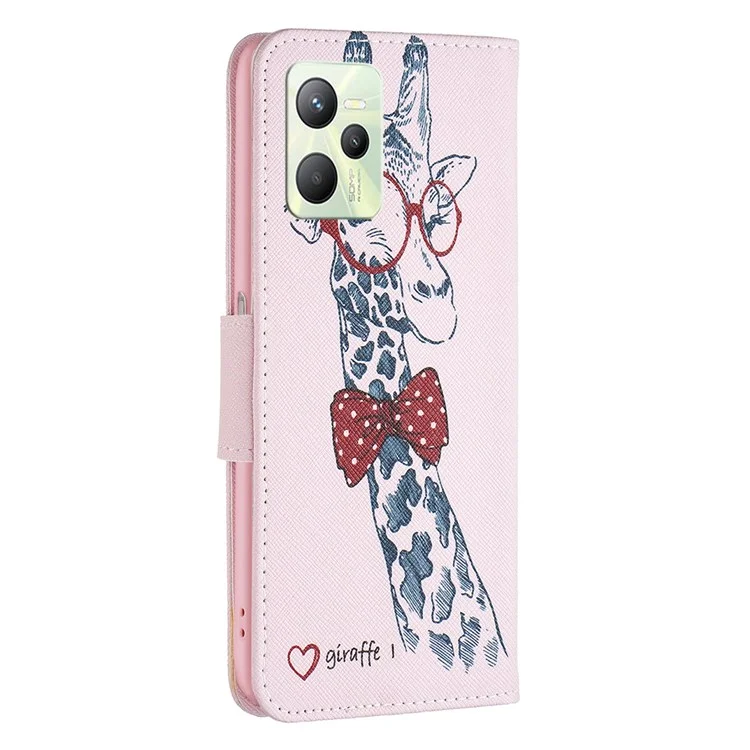 Für Realme C35 BF Muster Druck Leder Leder Serie-1 Magnetische Verschlussverschluss Telefonhülle Mit Einstellbarem Ständer Folio Flip Wallet Schutzhülle - Giraffe