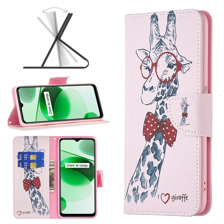 Für Realme C35 BF Muster Druck Leder Leder Serie-1 Magnetische Verschlussverschluss Telefonhülle Mit Einstellbarem Ständer Folio Flip Wallet Schutzhülle - Giraffe