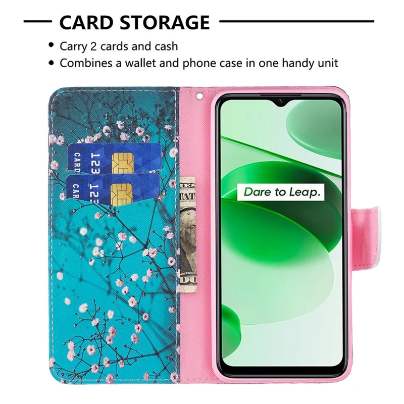 For Realme C35 Phone Case Pattern Printing PU Leather Wallet Stand Cover - Winter Sweet