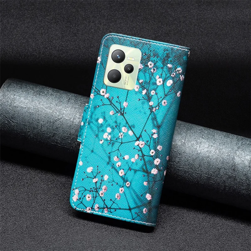 For Realme C35 Phone Case Pattern Printing PU Leather Wallet Stand Cover - Winter Sweet