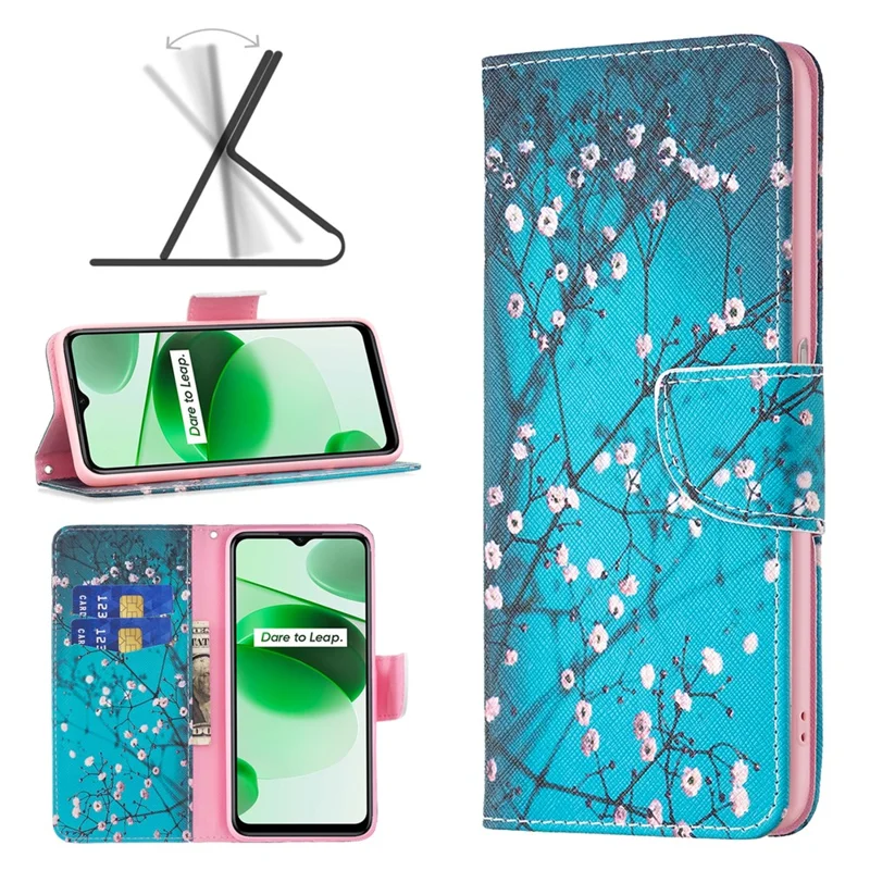 For Realme C35 Phone Case Pattern Printing PU Leather Wallet Stand Cover - Winter Sweet