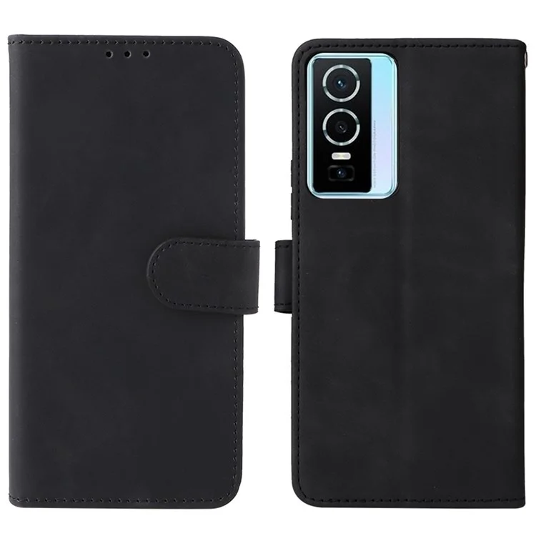 Für Vivo Y76 5g/y76s 5g/y74s Hauttouch Feeling Wallet Stand PU Leder Schockdelie Hülle Hülle - Schwarz