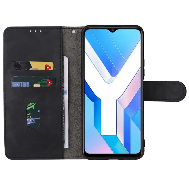 Para vivo Y76 5G/Y76s 5G/Y74s Skin-touch Feeling Wallet Stand PU Leather Shockproof Phone Case Shell - Preto