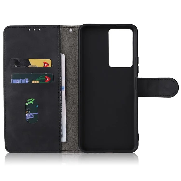 Für Vivo Y76 5g/y76s 5g/y74s Hauttouch Feeling Wallet Stand PU Leder Schockdelie Hülle Hülle - Schwarz