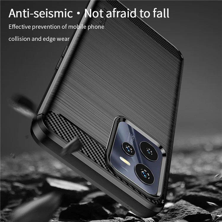 MOFI JK TPU Series-1 for Realme C35 Brushed Surface Carbon Fiber Phone Case Flexible TPU Anti-Scratch Heat Dissipation Back Cover - Black