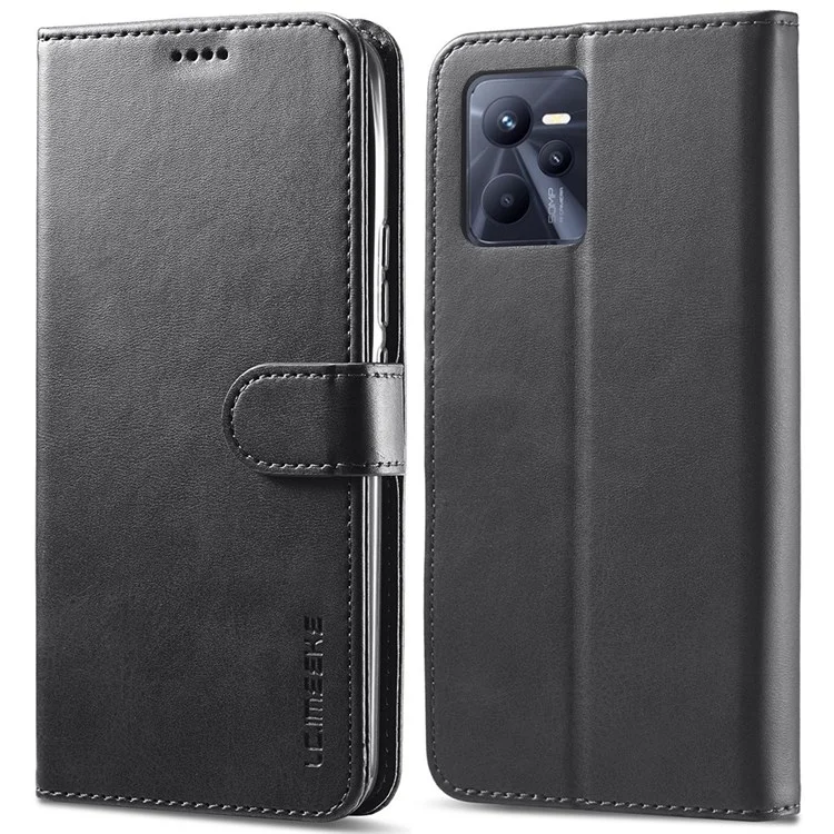 Lc. Imeeke Для Realme C35 Текстурированная Кожаная Кожа Flio Folio Anti-drop Stand Wallet Case Case Case Case - Черный