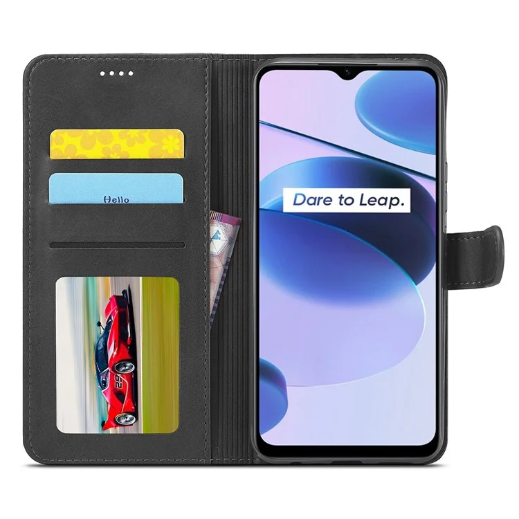 Lc. Imeeke Для Realme C35 Текстурированная Кожаная Кожа Flio Folio Anti-drop Stand Wallet Case Case Case Case - Черный