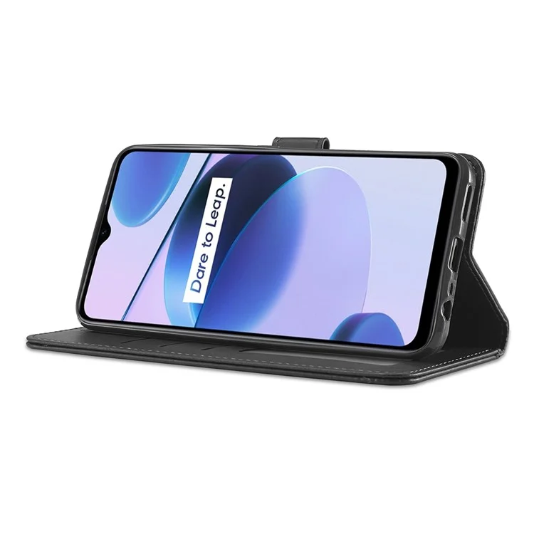 Lc. Imeeke Для Realme C35 Текстурированная Кожаная Кожа Flio Folio Anti-drop Stand Wallet Case Case Case Case - Черный