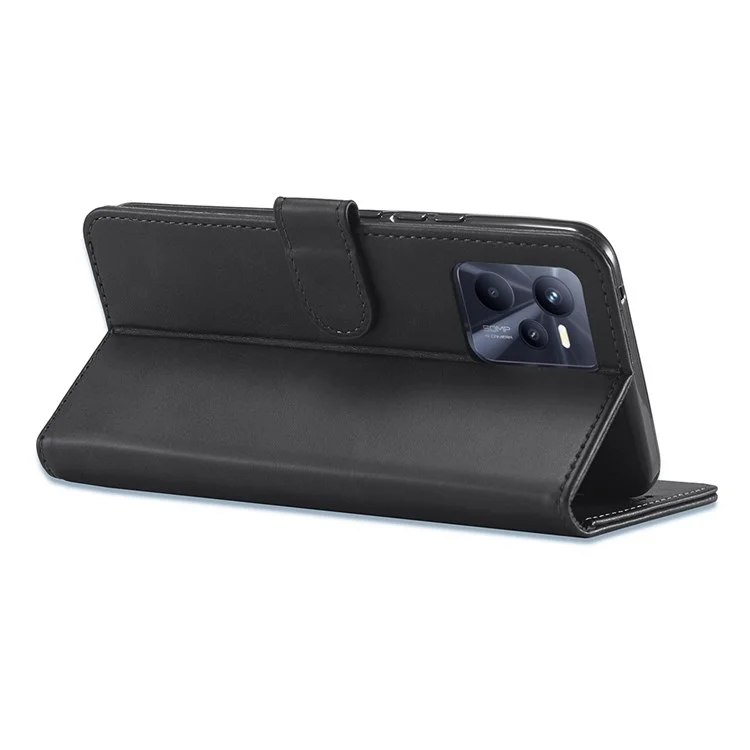 Lc. Imeeke Для Realme C35 Текстурированная Кожаная Кожа Flio Folio Anti-drop Stand Wallet Case Case Case Case - Черный